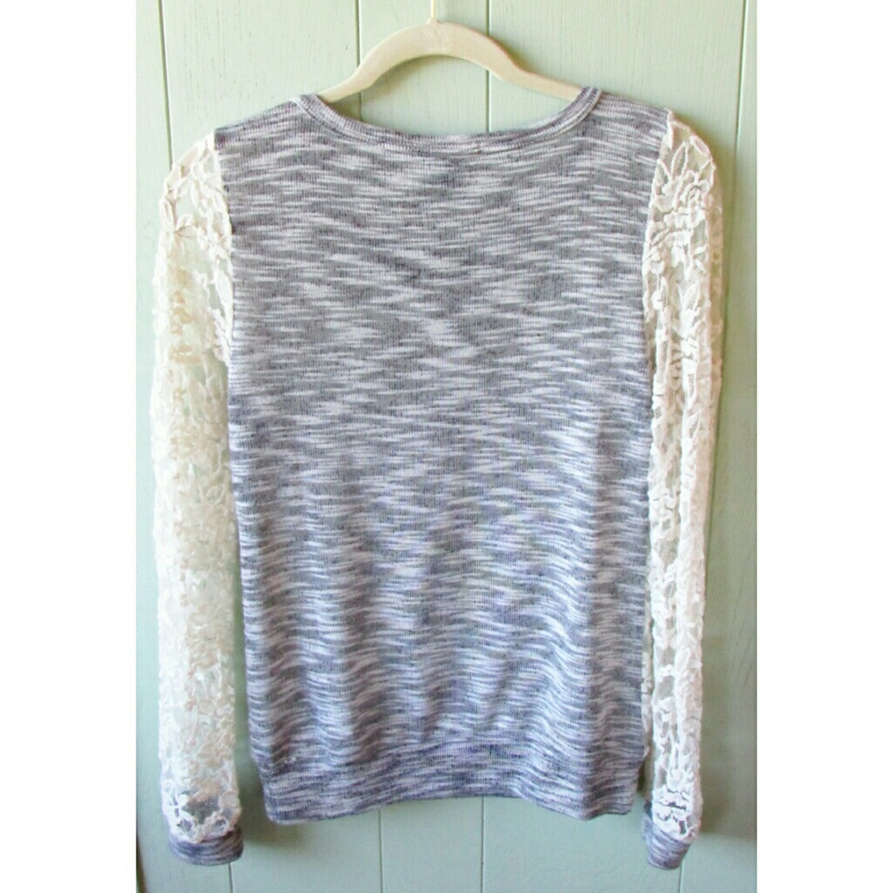 American dream ivory lace long sleeve gray shirt S - Picture 2 of 5
